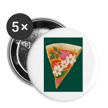 Blümchen-Pizza - Buttons groß 56 mm (5er Pack) - Weiß - Vorne