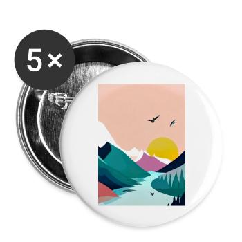Wald Berge Sonnenuntergang - Buttons groß 56 mm (5er Pack) - Weiß - Vorne