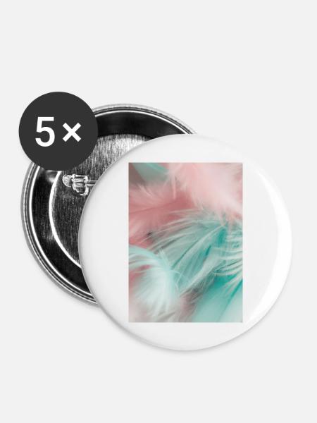 Pastellfarbene Federn - Buttons groß 56 mm (5er Pack) - Weiß