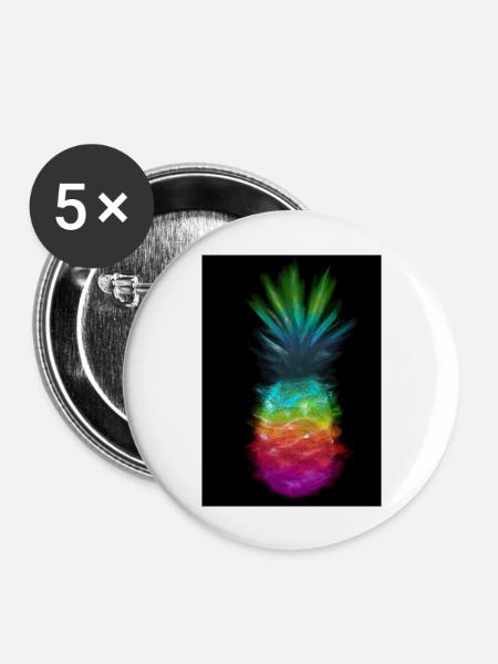 Regenbogen Ananas - Buttons groß 56 mm (5er Pack) - Weiß