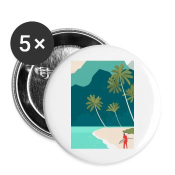 Surfen Strand - Buttons groß 56 mm (5er Pack) - Weiß - Vorne