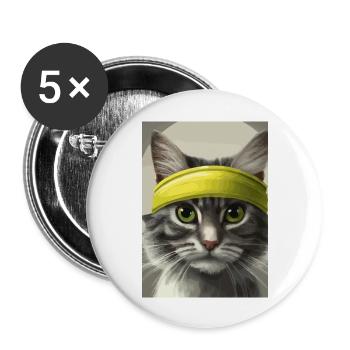 Tennis-Katze - Buttons groß 56 mm (5er Pack) - Weiß - Vorne