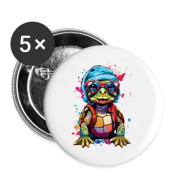Turtle small and colorful - Buttons large 2.2''/56 mm (5-pack) - white - Front