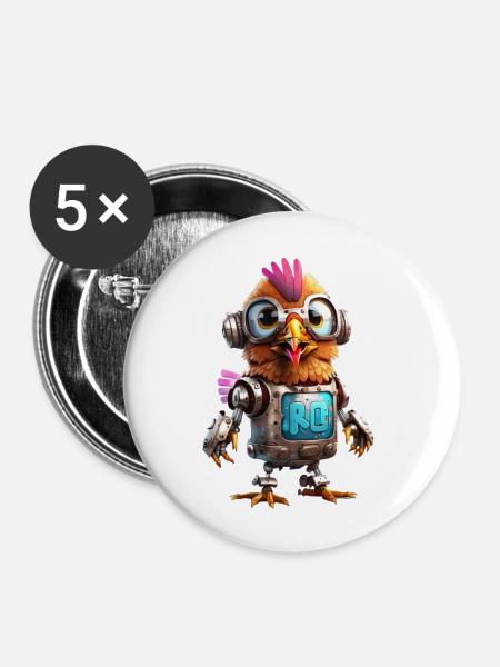 Robo Chicken - Buttons groß 56 mm (5er Pack) - Weiß