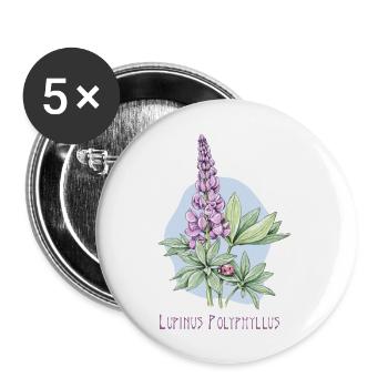 Lupin, dessin botanique permanent - Lot de 5 grands badges (56 mm) - blanc - Devant