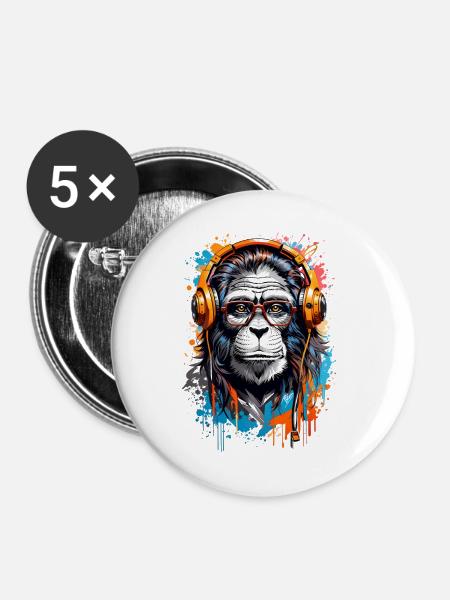 Coole Affe - Buttons groß 56 mm (5er Pack) - Weiß
