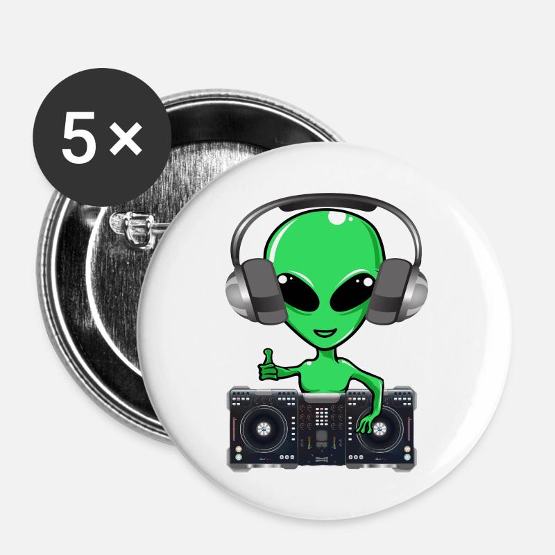Funny Green Dj Alien - Buttons large 2.2''/56 mm (5-pack) - white