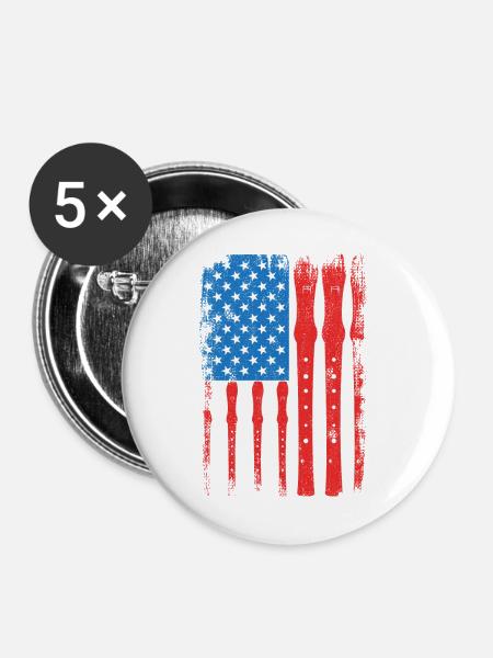 4. Juli USA Flöte - Buttons groß 56 mm (5er Pack) - Weiß