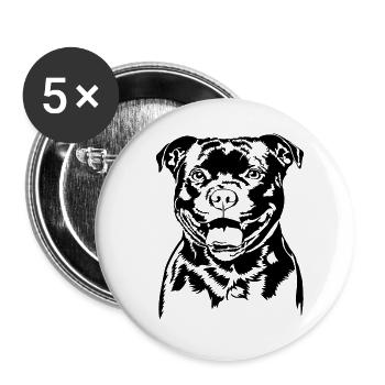 Staffordshire Bullterrier Portrait Hunde Wilsigns - Buttons groß 56 mm (5er Pack) - Weiß - Vorne