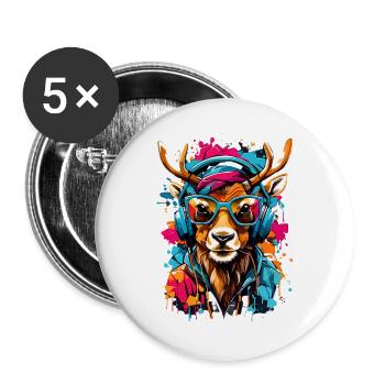 Coole Rentier - Buttons groß 56 mm (5er Pack) - Weiß - Vorne