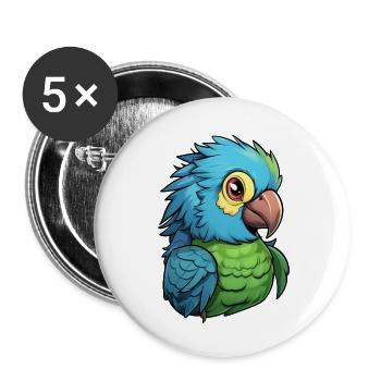 Papagei - Buttons groß 56 mm (5er Pack) - Weiß - Vorne