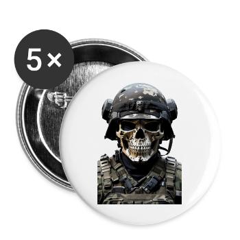 Totenkopf Soldat: Unerschrocken - Skull Soldier - Buttons groß 56 mm (5er Pack) - Weiß - Vorne