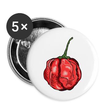Chili Pflanze scharf Tabasco Jalapeno Habanero - Buttons groß 56 mm (5er Pack) - Weiß - Vorne