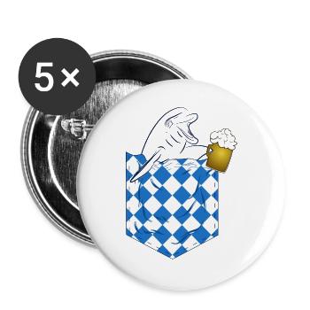 Delfin im Kirtag Pocket mit Bierkrug - Buttons groß 56 mm (5er Pack) - Weiß - Vorne