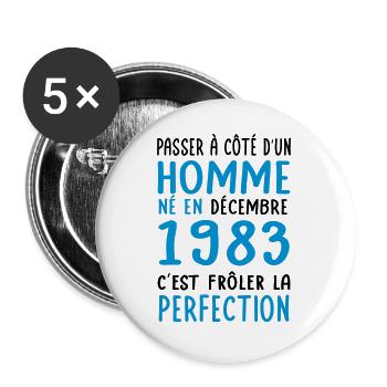 Anniversaire 40 ans - Né en Décembre 1983 - Lot de 5 grands badges (56 mm) - blanc - Devant