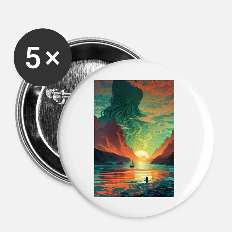 Cthulhu I - Buttons large 2.2''/56 mm (5-pack) - white