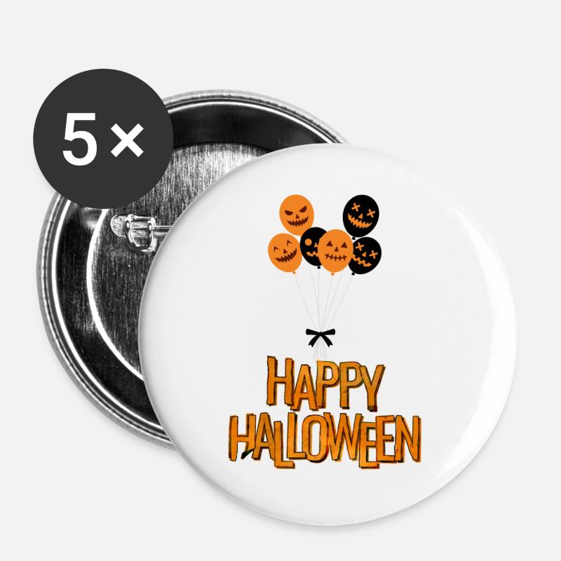 Happy Halloween schwebender Kürbis - Buttons groß 56 mm (5er Pack) - Weiß