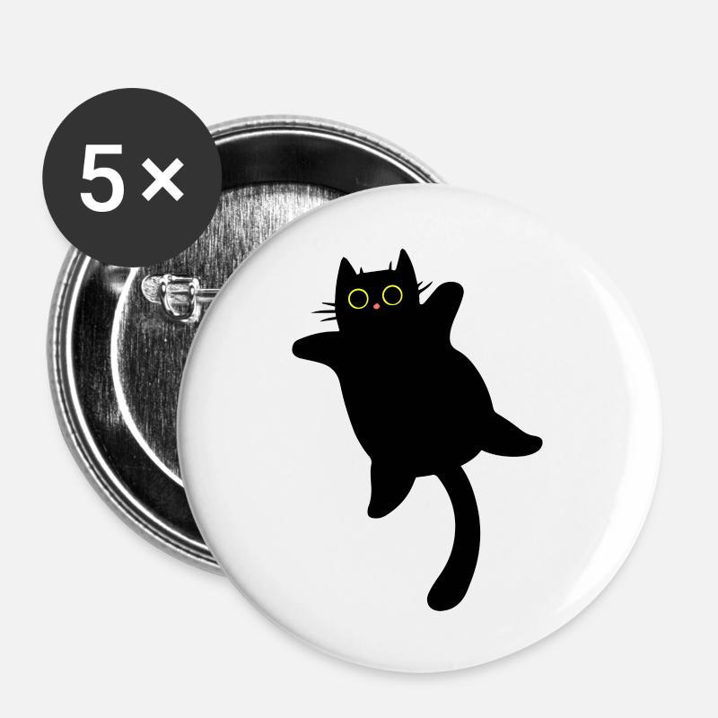 Niedliche fette schwarze Katze - Buttons groß 56 mm (5er Pack) - Weiß