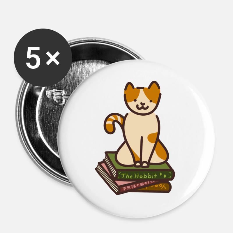 Cat sitting on books - Buttons large 2.2''/56 mm (5-pack) - white