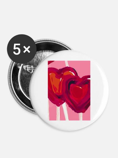 Herz-Lollipop - Buttons groß 56 mm (5er Pack) - Weiß