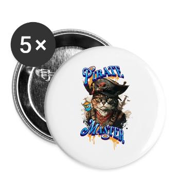 Cool Pirate Cat Shirt - Pirate Master - Buttons large 2.2''/56 mm (5-pack) - white - Front