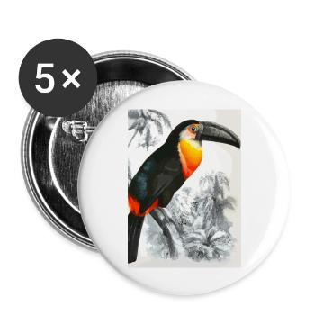 Tucan in Schwarz Weiß Dschungel - Buttons groß 56 mm (5er Pack) - Weiß - Vorne