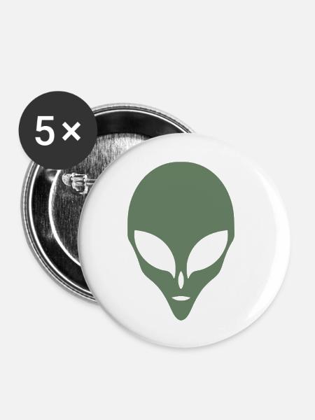 Alien Silhouette Kopf Gesicht - Buttons groß 56 mm (5er Pack) - Weiß