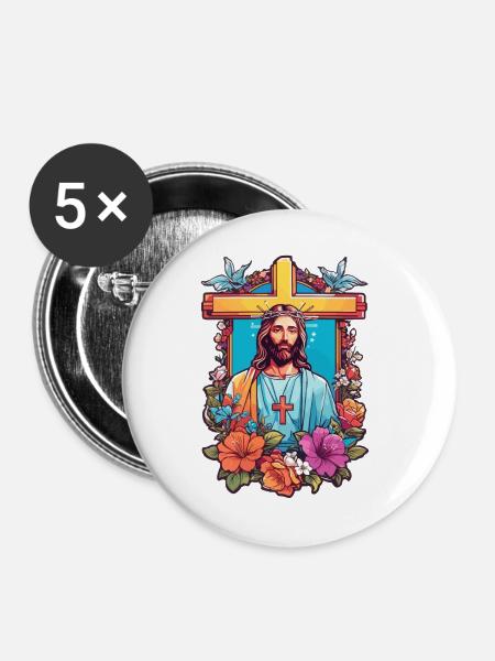 Jesus Christus - Buttons groß 56 mm (5er Pack) - Weiß