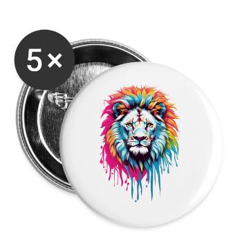 Bunter Löwenkopf - Buttons groß 56 mm (5er Pack) - Weiß - Vorne