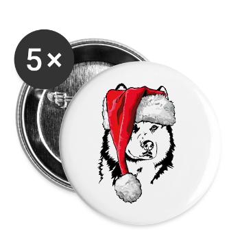 Père Noël Sibérien Husky chiens Wilsigns - Lot de 5 grands badges (56 mm) - blanc - Devant