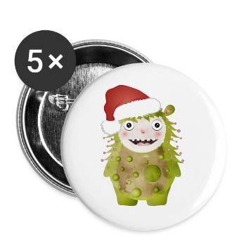 Cheerful green monster celebrating Christmas - Buttons large 2.2''/56 mm (5-pack) - white - Front