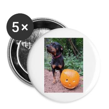 Kürbis Hund Halloween Herbst - Buttons groß 56 mm (5er Pack) - Weiß - Vorne