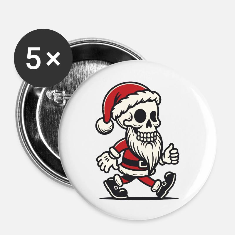 Santa Skeleton Walking - Buttons large 2.2''/56 mm (5-pack) - white