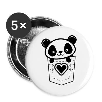 Panda in Pocket with Heart Emblem - Buttons large 2.2''/56 mm (5-pack) - white - Front