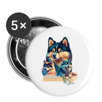Pomsky Motivauf Bekleidung und Accessoires - Buttons groß 56 mm (5er Pack) - Weiß - Vorne