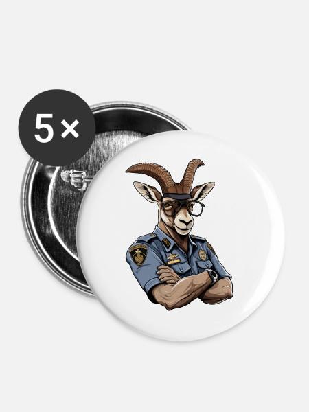 Polizei Steinbock - Buttons groß 56 mm (5er Pack) - Weiß