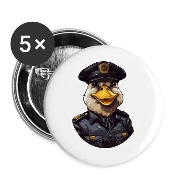 Polizei Ente - Buttons groß 56 mm (5er Pack) - Weiß - Vorne