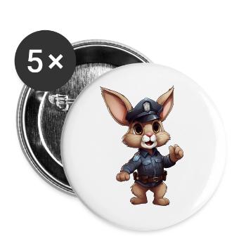Häschen Polizei - Buttons groß 56 mm (5er Pack) - Weiß - Vorne