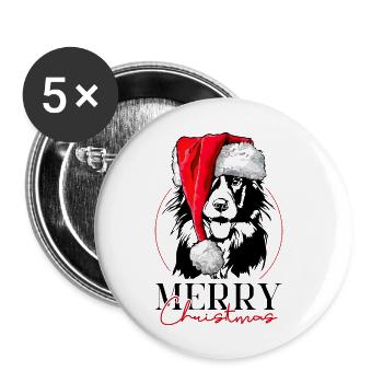 Père Noël Border Collie joyeux Noël chiens Wilsigns - Lot de 5 grands badges (56 mm) - blanc - Devant