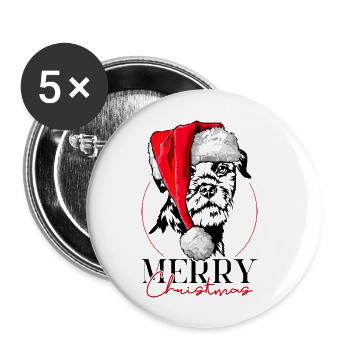 Père Noël Border Terrier joyeux Noël chien Wilsigns - Lot de 5 grands badges (56 mm) - blanc - Devant