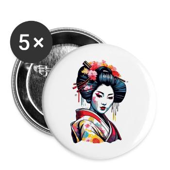 Geisha / Chinesisch / Japanisch / Anime / Comic - Buttons groß 56 mm (5er Pack) - Weiß - Vorne