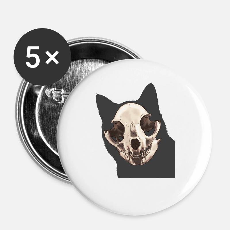 Cat Skull - Buttons large 2.2''/56 mm (5-pack) - white