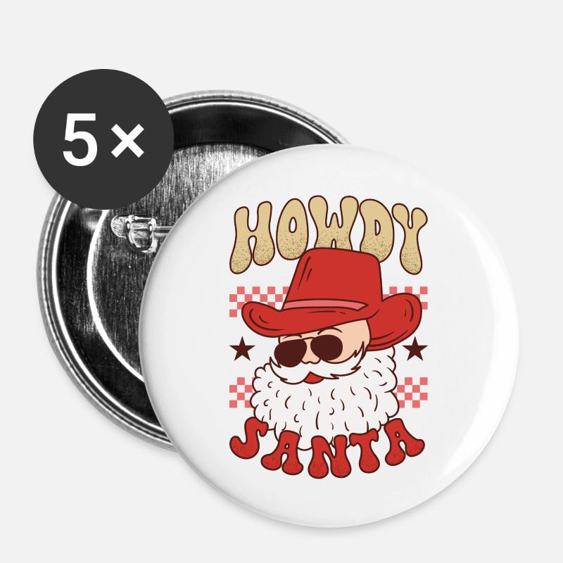 Howdy Santa - Buttons large 2.2''/56 mm (5-pack) - white