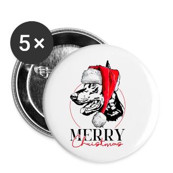 Santa Dobermann Merry Christmas Hunde Wilsigns - Buttons groß 56 mm (5er Pack) - Weiß - Vorne