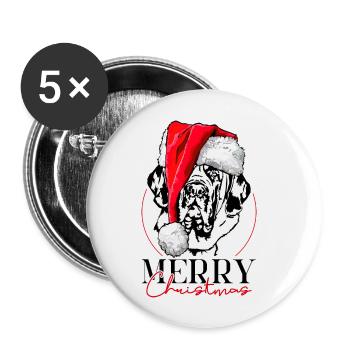 Santa English Mastiff Merry Christmas Wilsigns - Buttons groß 56 mm (5er Pack) - Weiß - Vorne