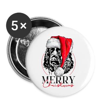 Père Noël anglais Springer Spaniel Joyeux Noël - Lot de 5 grands badges (56 mm) - blanc - Devant