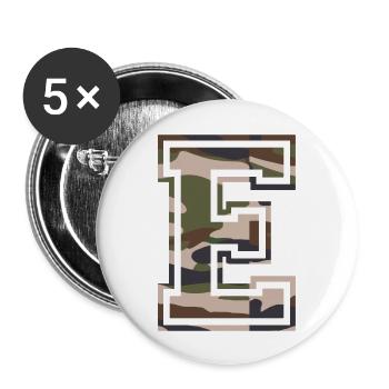 E, Monogramm, Camouflage Grün-Braun - Buttons groß 56 mm (5er Pack) - Weiß - Vorne