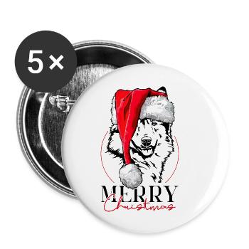 Santa Islandhund Merry Christmas Hunde Wilsigns - Buttons groß 56 mm (5er Pack) - Weiß - Vorne