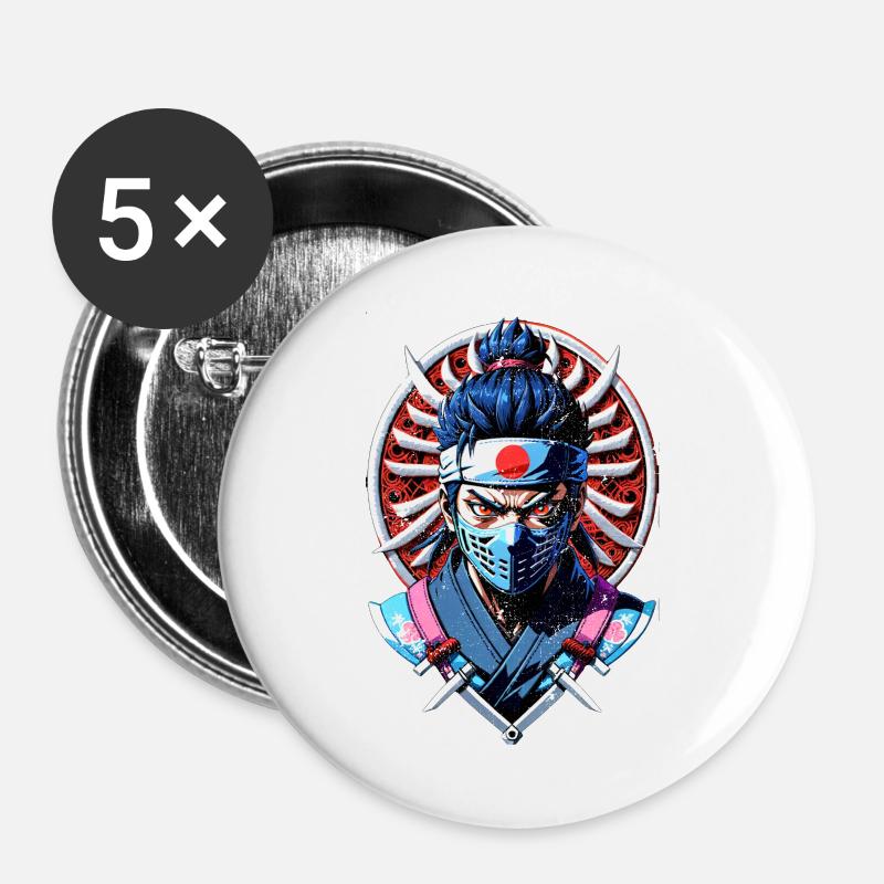 guerrier samourai - japon - Lot de 5 grands badges (56 mm) - blanc