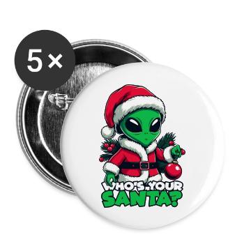 Santa Alien - Buttons groß 56 mm (5er Pack) - Weiß - Vorne